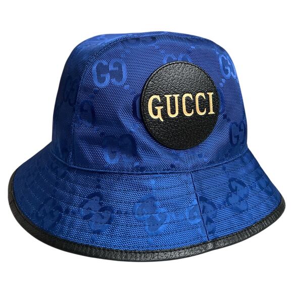 GUCCI Econyl Nylon Monogram Off The Grid Will Bucket Hat Orient Blue Black, M - Picture 3 of 16